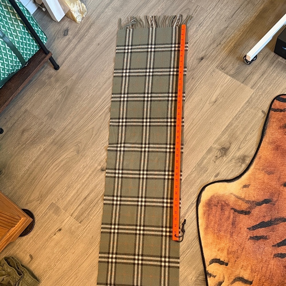 Vintage Burberrys light Olive and Orange Plaid Cashmere Scarf - Picture 8 of 10